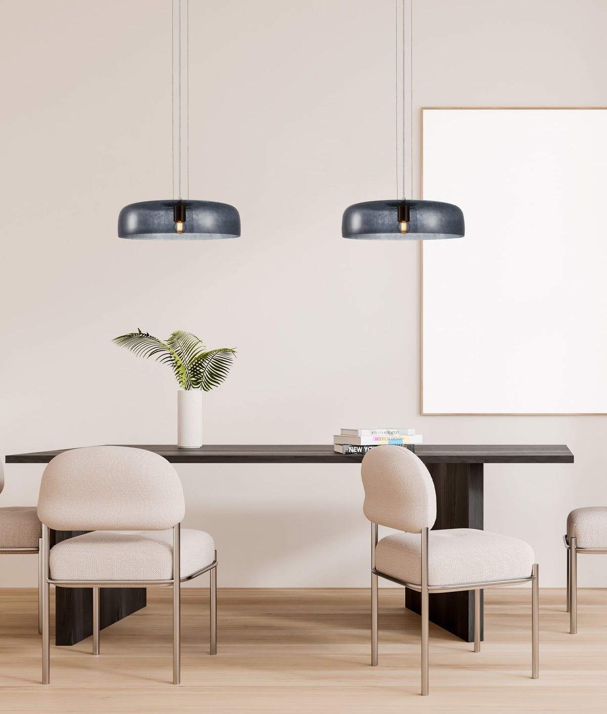 Gelatina Interior Dome Glass with Brass Highlight Pendant Light - Smokey Black