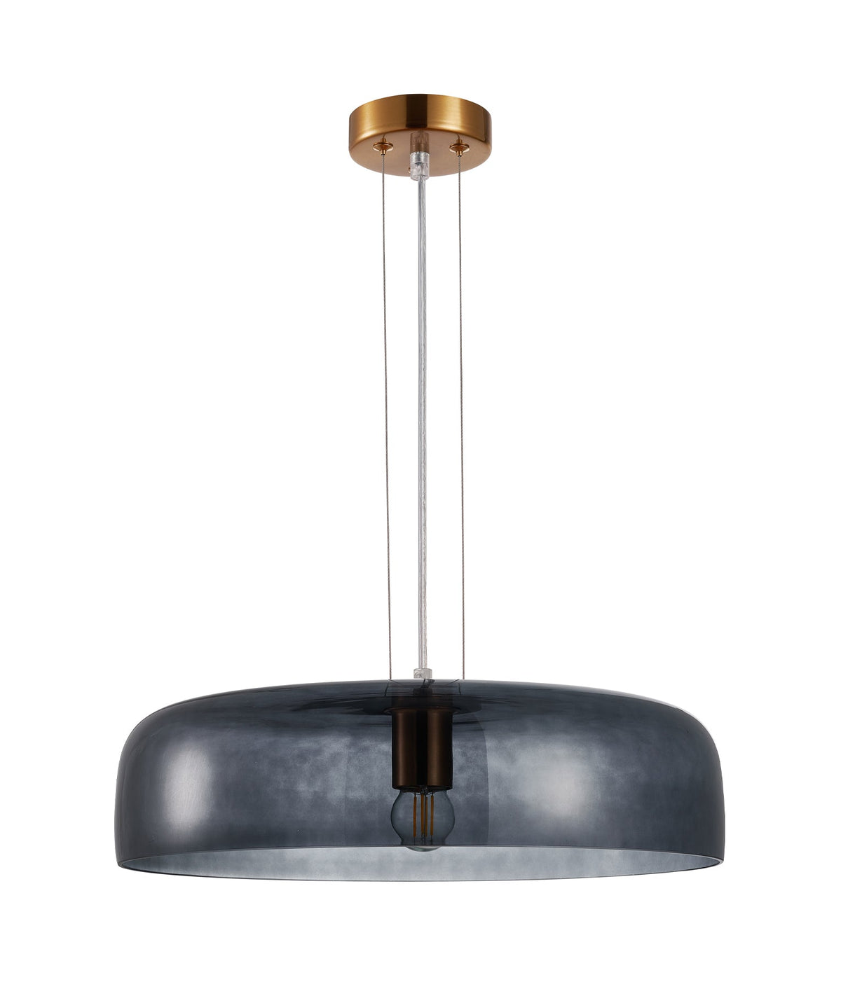 Gelatina Interior Dome Glass with Brass Highlight Pendant Light - Smokey Black