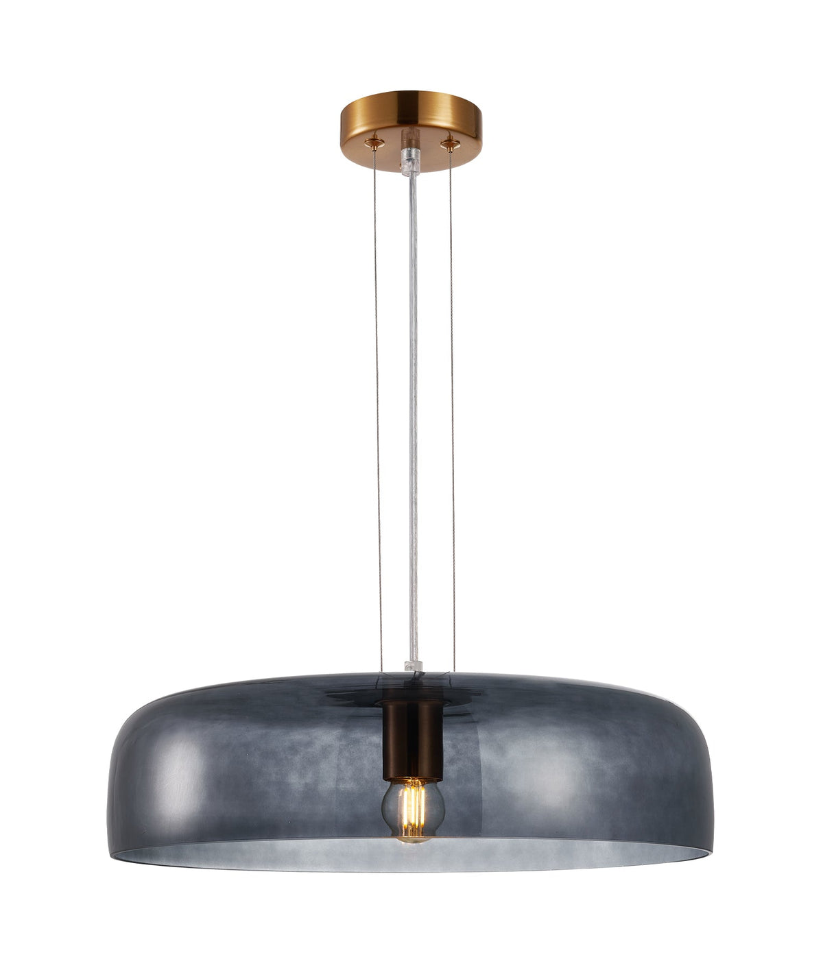 Gelatina Interior Dome Glass with Brass Highlight Pendant Light - Smokey Black