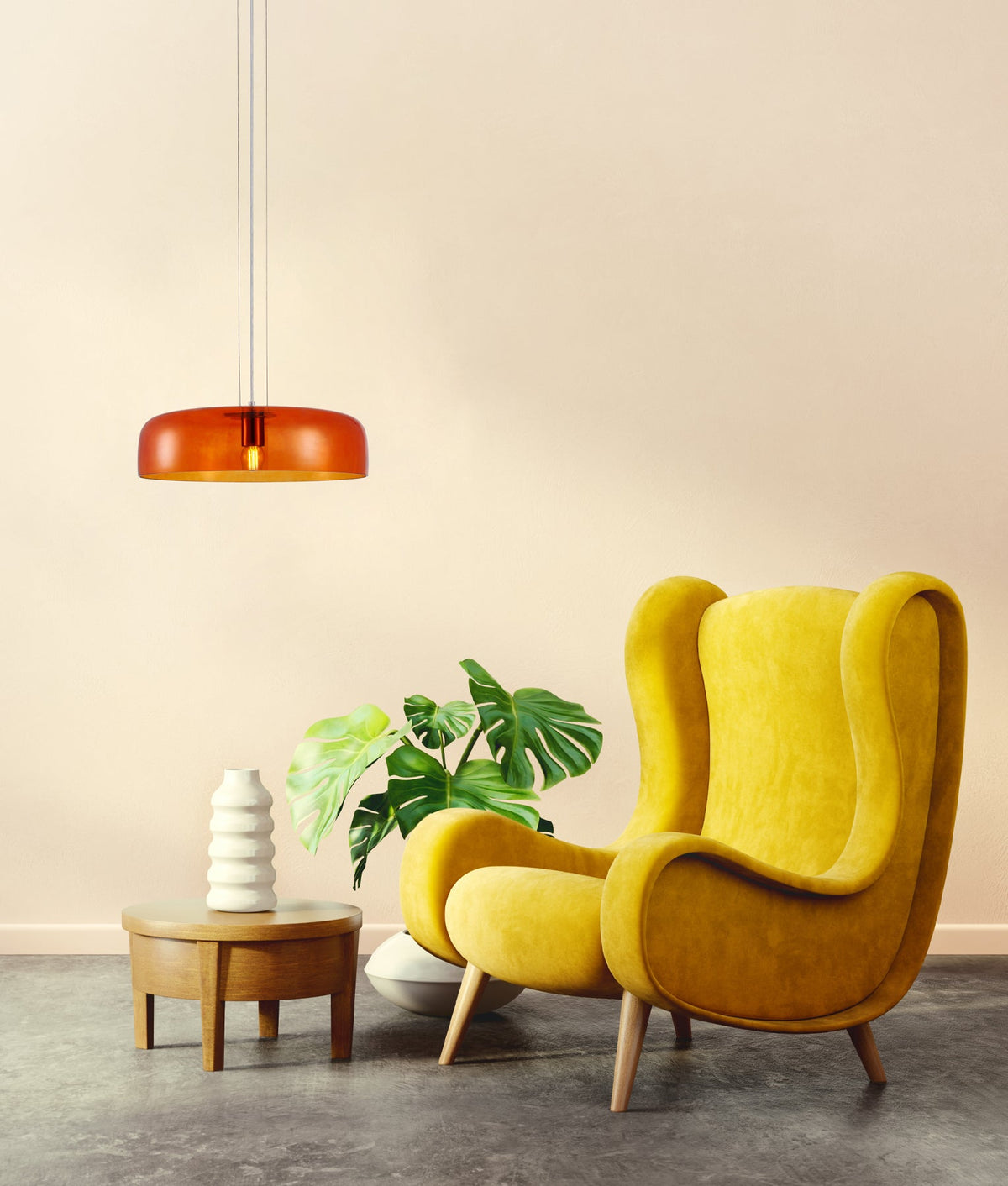Gelatina Interior Dome Glass with Brass Highlight Pendant Light - Orange