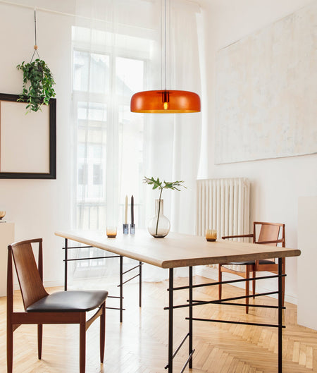 Gelatina Interior Dome Glass with Brass Highlight Pendant Light - Orange