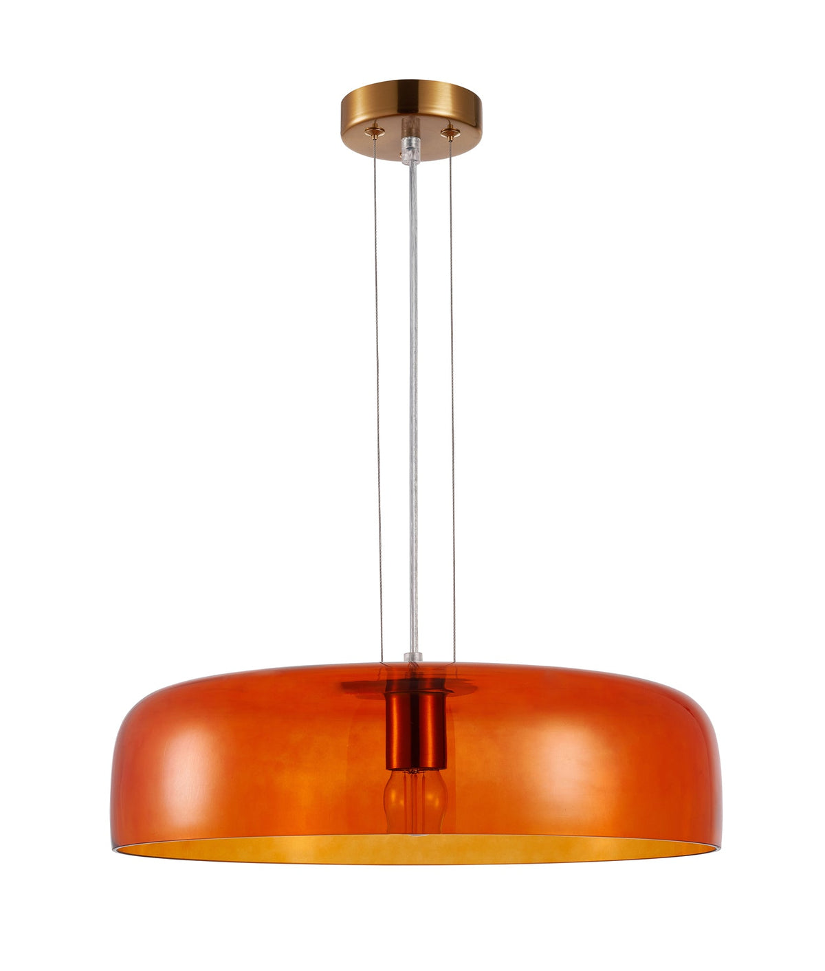 Gelatina Interior Dome Glass with Brass Highlight Pendant Light - Orange