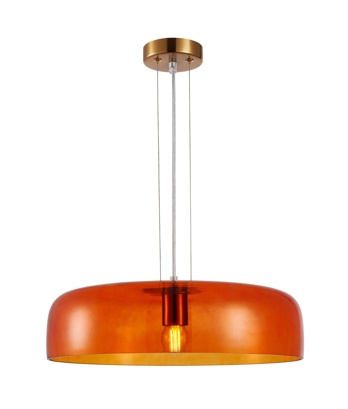 Gelatina Interior Dome Glass with Brass Highlight Pendant Light - Orange
