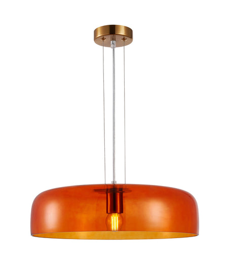 Gelatina Interior Dome Glass with Brass Highlight Pendant Light - Orange