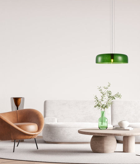Gelatina Interior Dome Glass with Brass Highlight Pendant Light - Green