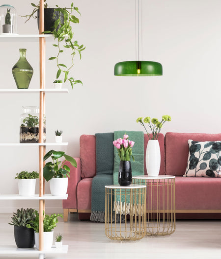 Gelatina Interior Dome Glass with Brass Highlight Pendant Light - Green