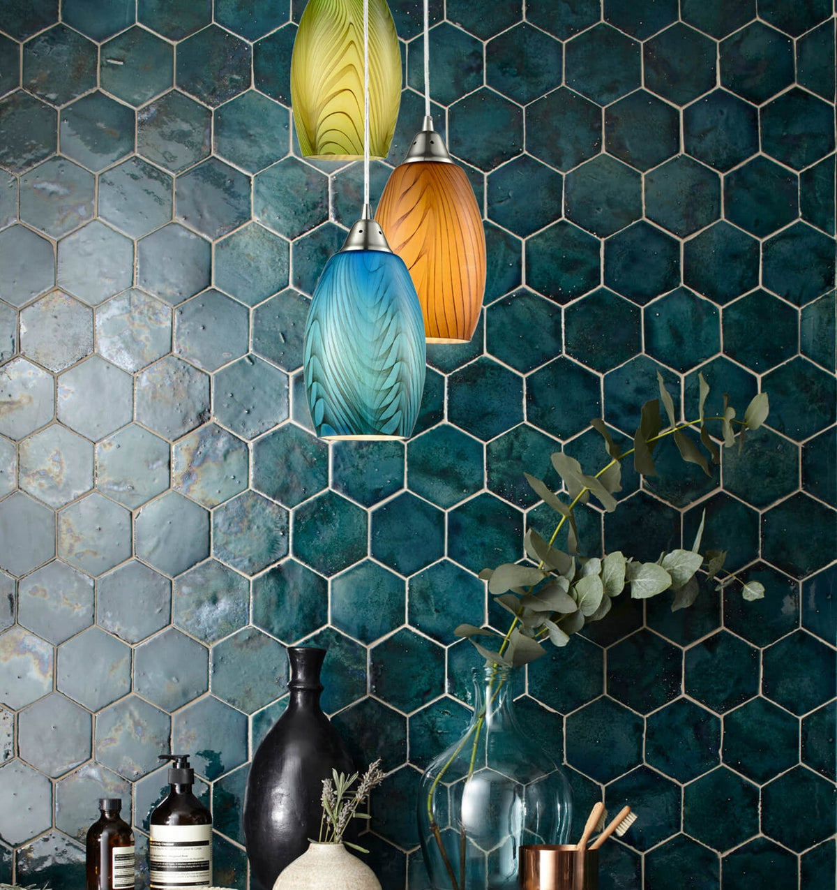 Glaze Hand Blown Glass Pendant Light - Amber