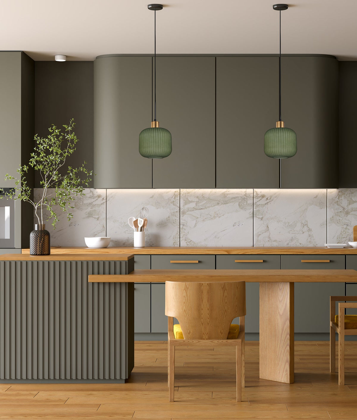 Gomitas Interior Translucent Glass Shade with Brass Highlight Pendant Light - Smokey Black
