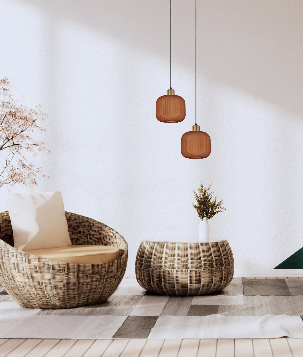Gomitas Interior Translucent Glass Shade with Brass Highlight Pendant Light - Terracotta