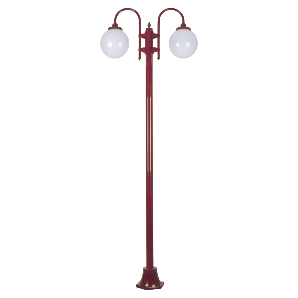Lisbon Twin Spheres Curved Arms Plain Post Light Burgundy