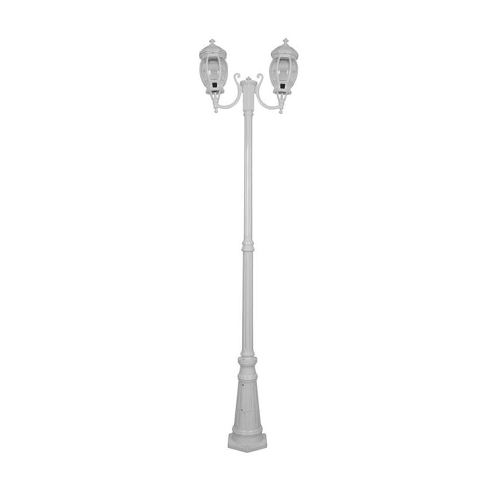 Vienna Twin Head Curved Arms Tall Post Light White