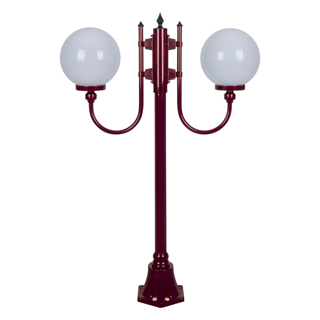 Lisbon Twin 25cm Spheres Curved Arms Short Post Light Burgundy