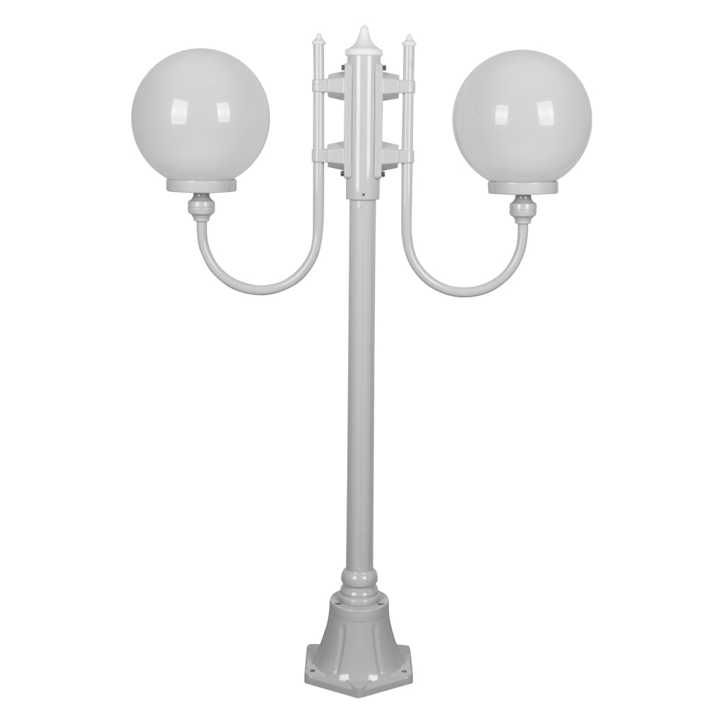 Lisbon Twin 25cm Spheres Curved Arms Short Post Light White