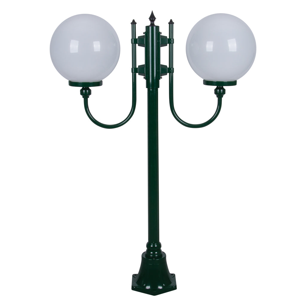 Lisbon Twin 30cm Spheres Curved Arms Short Post Light Green