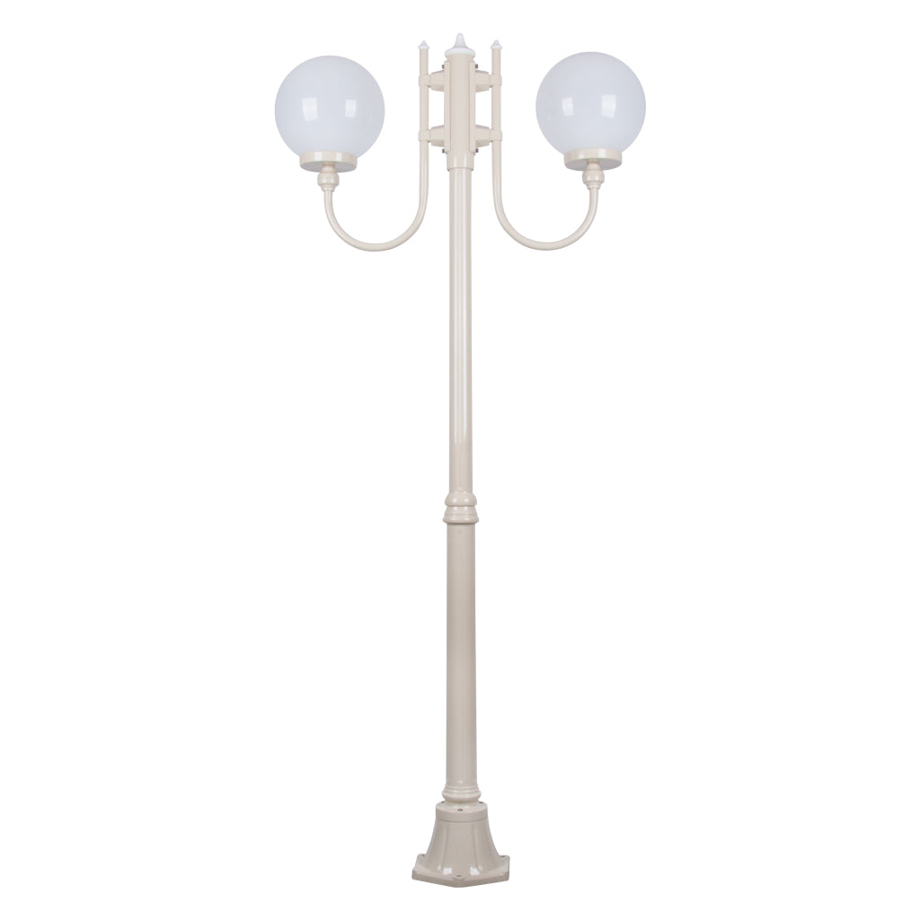Lisbon Twin Head 25cm Sphere Curved Arm Medium Post Light Beige
