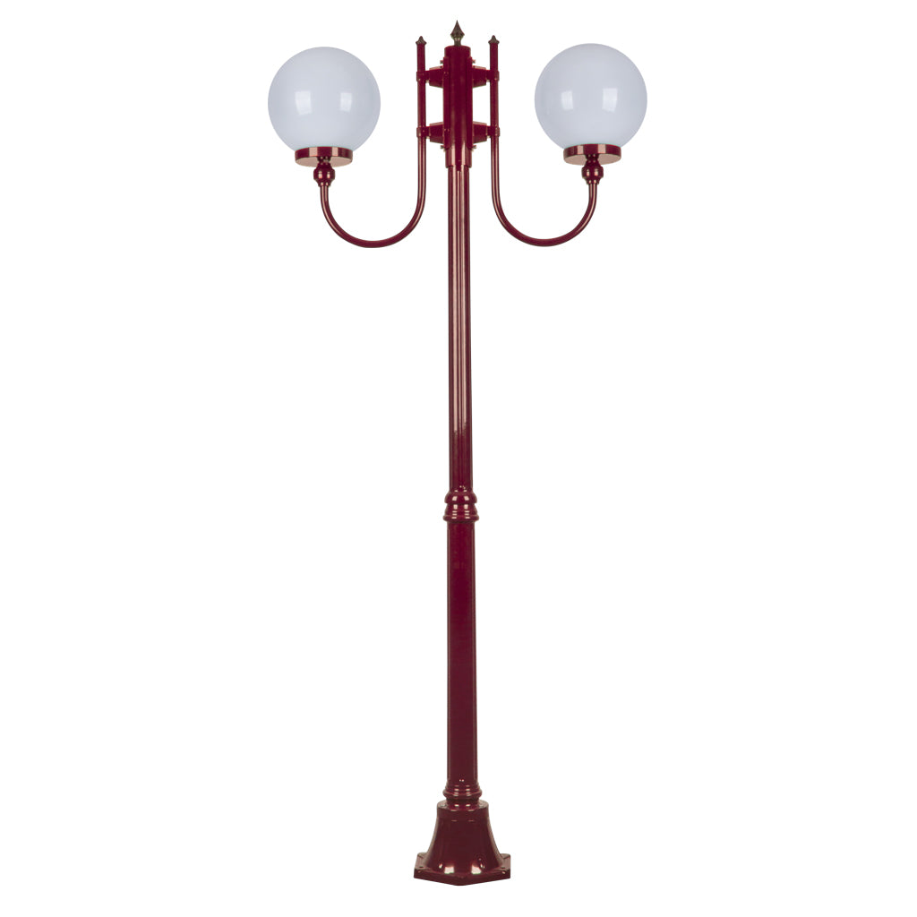 Lisbon Twin Head 25cm Sphere Curved Arm Medium Post Light Burgundy