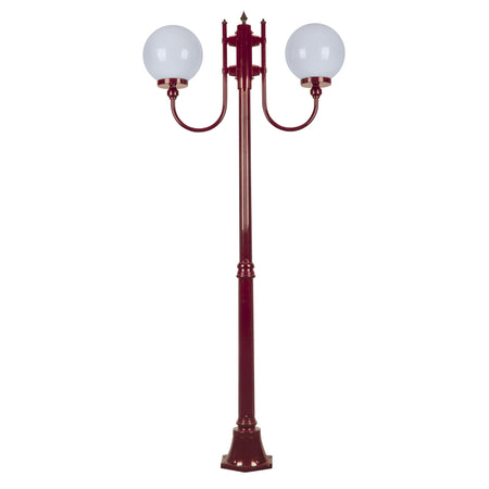 Lisbon Twin Head 25cm Sphere Curved Arm Medium Post Light Burgundy