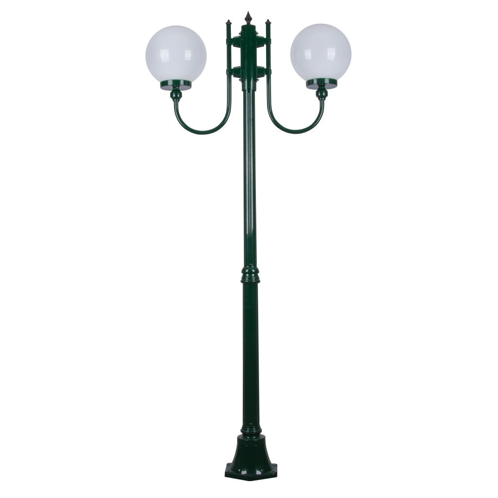 Lisbon Twin Head 25cm Sphere Curved Arm Medium Post Light Green