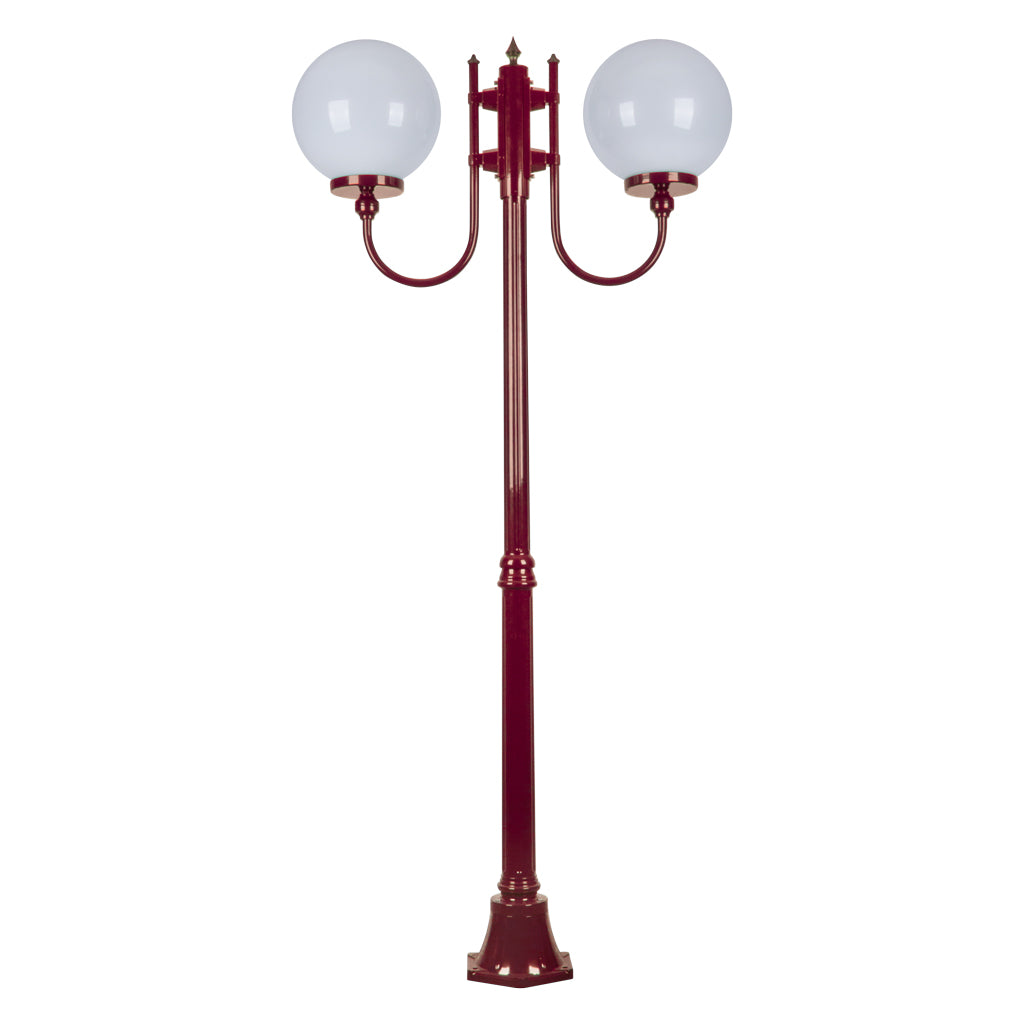 Lisbon Twin 30cm Sphere Curved Arms Medium Post Light Burgundy