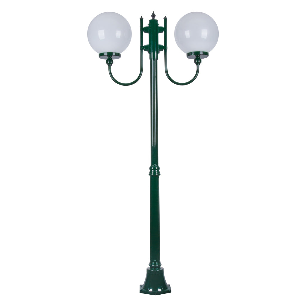 Lisbon Twin 30cm Sphere Curved Arms Medium Post Light Green