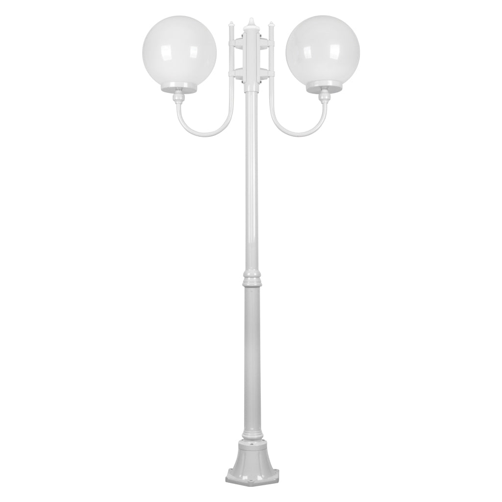 Lisbon Twin 30cm Sphere Curved Arms Medium Post Light White