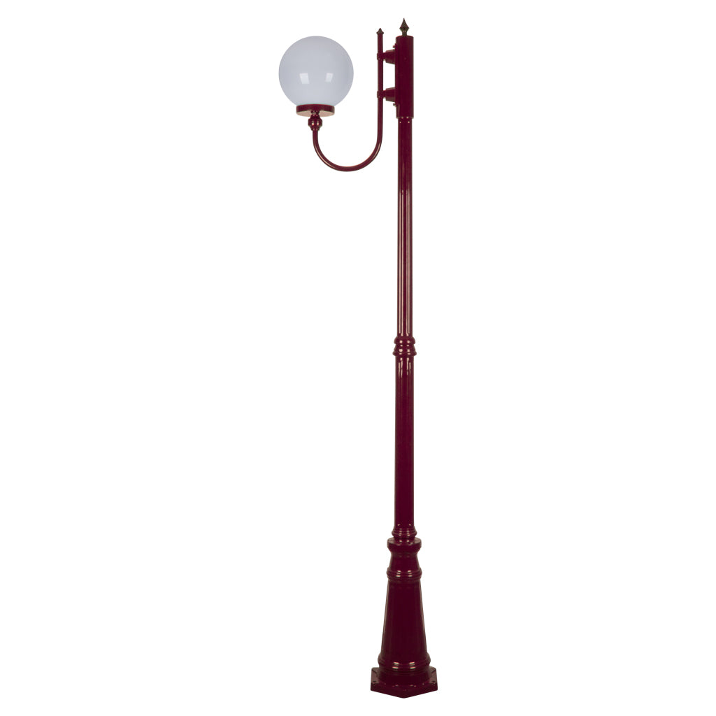 Lisbon 25cm Sphere Curved Arm Tall Post Light Burgundy