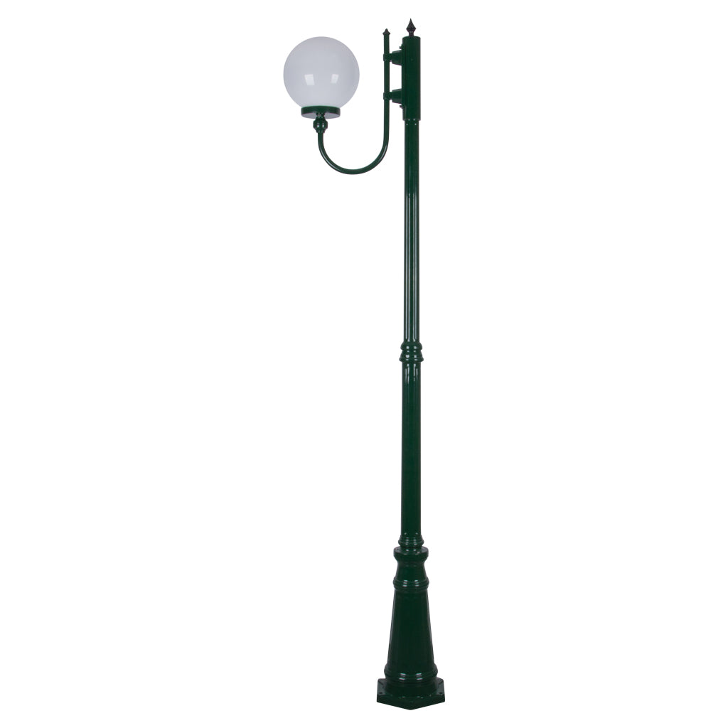 Lisbon 25cm Sphere Curved Arm Tall Post Light Green
