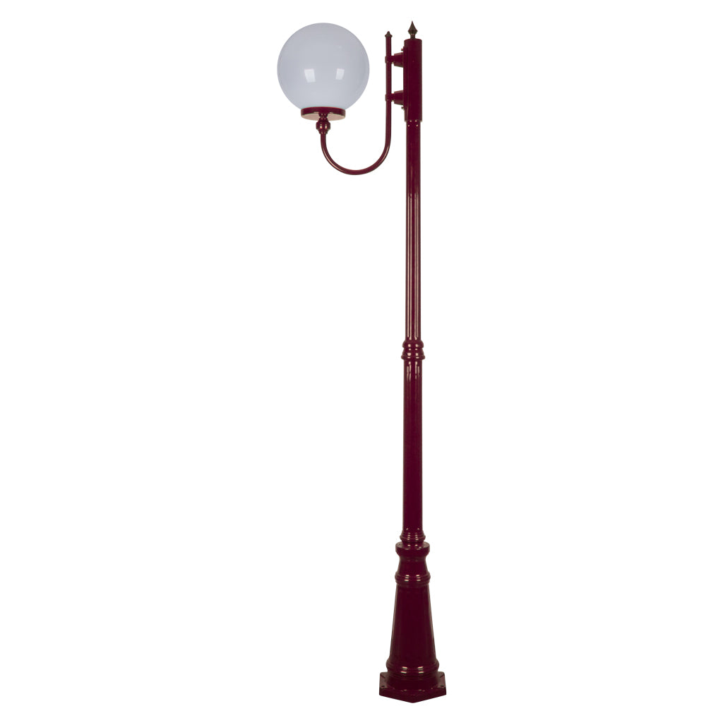 Lisbon 30cm Sphere Curved Arm Tall Post Light Burgundy