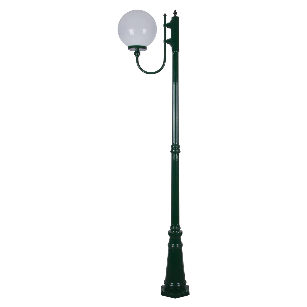 Lisbon 30cm Sphere Curved Arm Tall Post Light Green