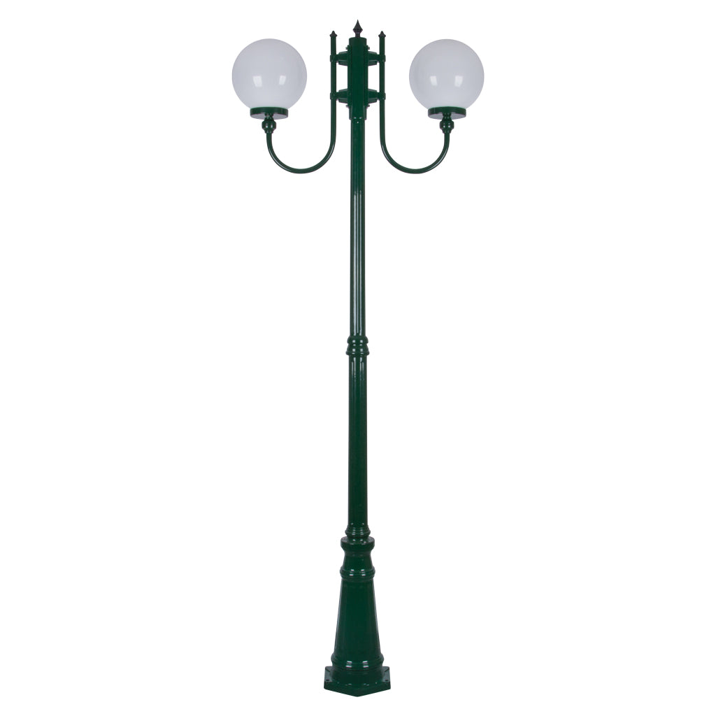 Lisbon Twin 25cm Sphere Curved Arms Tall Post Light Green