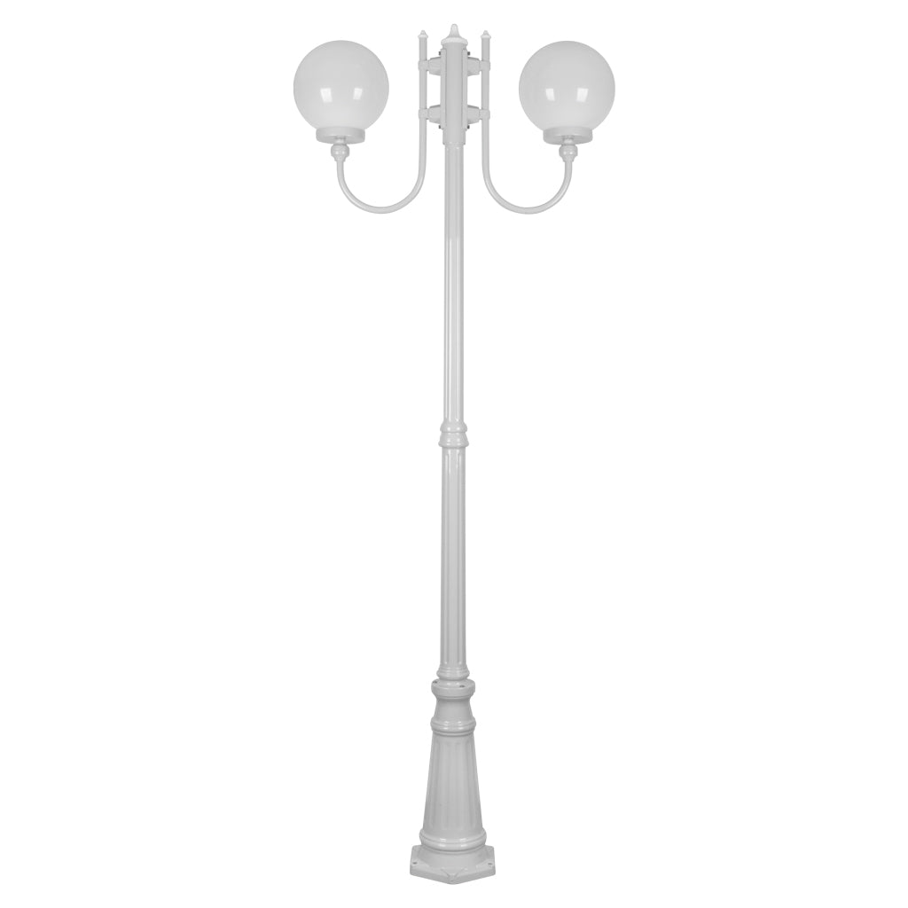 Lisbon Twin 25cm Sphere Curved Arms Tall Post Light White