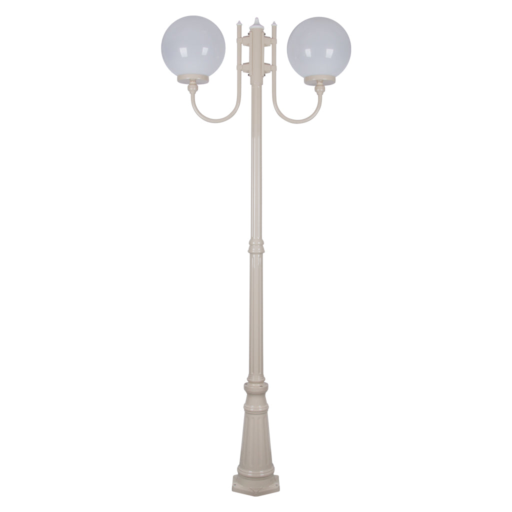 Lisbon Twin 30cm Sphere Curved Arms Tall Post Light Beige