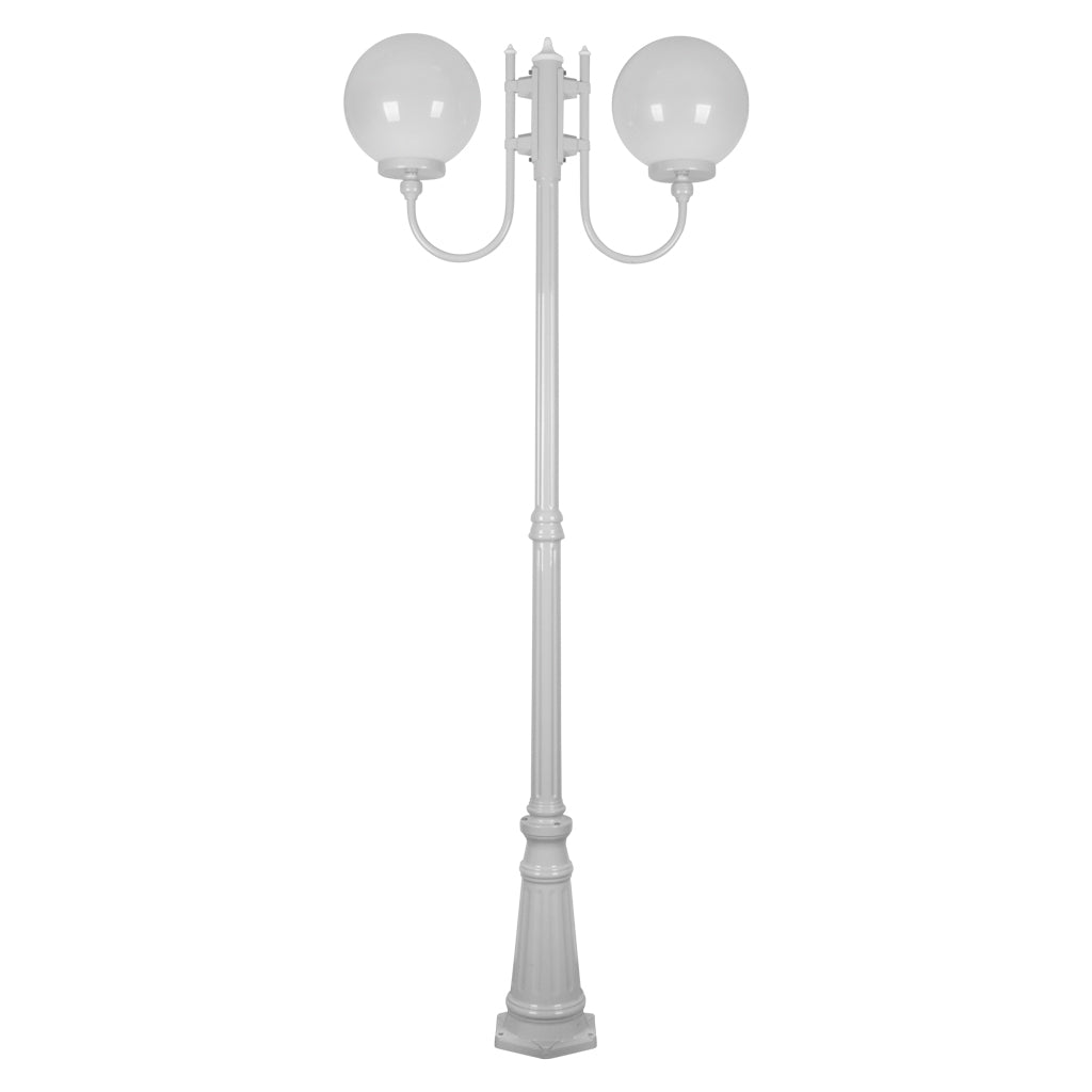 Lisbon Twin 30cm Sphere Curved Arms Tall Post Light White