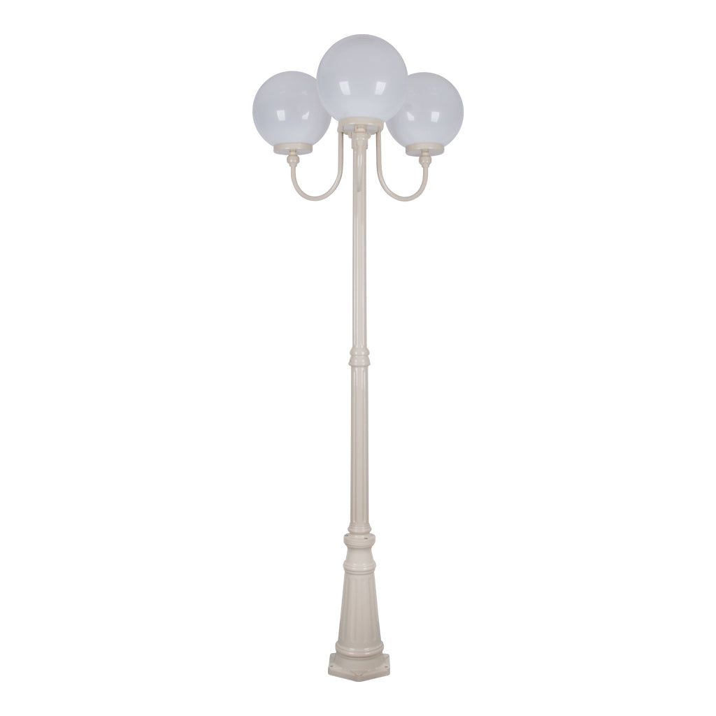 Lisbon Triple 30cm Spheres Curved Arms Tall Post Light Beige