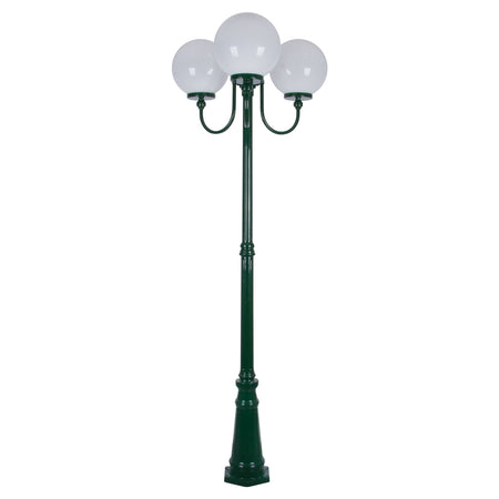 Lisbon Triple 30cm Spheres Curved Arms Tall Post Light Green