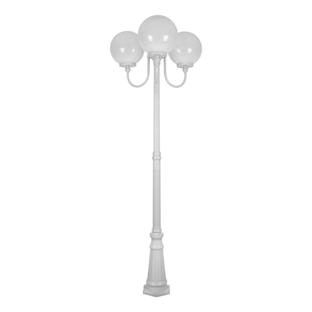 Lisbon Triple 30cm Spheres Curved Arms Tall Post Light White