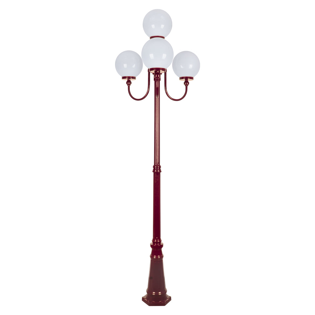 Lisbon Four 25cm Spheres Curved Arms Tall Post Light Burgundy