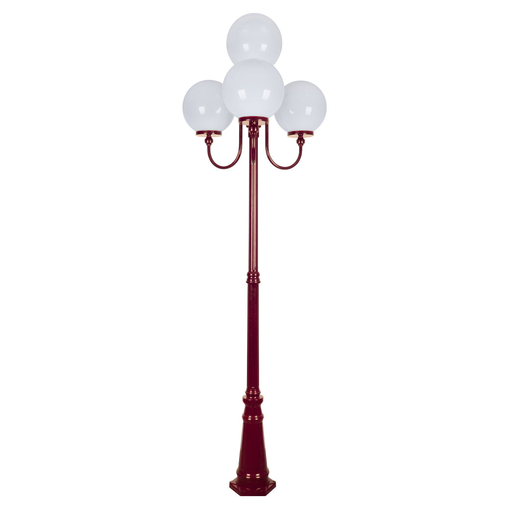 Lisbon Four 30cm Spheres Curved Arms Tall Post Light Burgundy