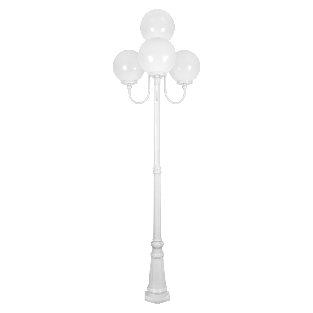 Lisbon Four 30cm Spheres Curved Arms Tall Post Light White