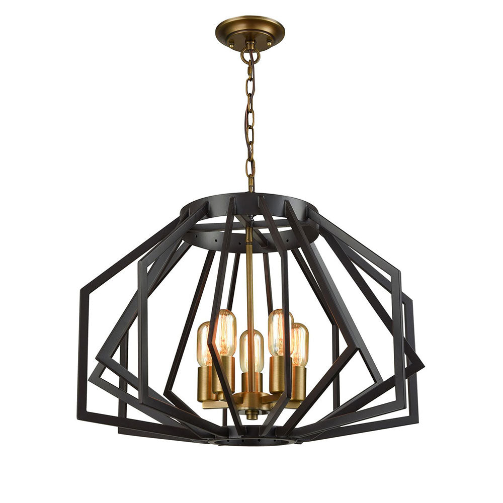 Wide Angular Cage 5 Light Pendant Oiled Bronze