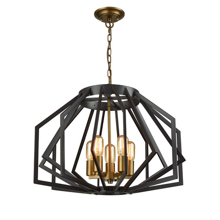 Wide Angular Cage 5 Light Pendant Oiled Bronze