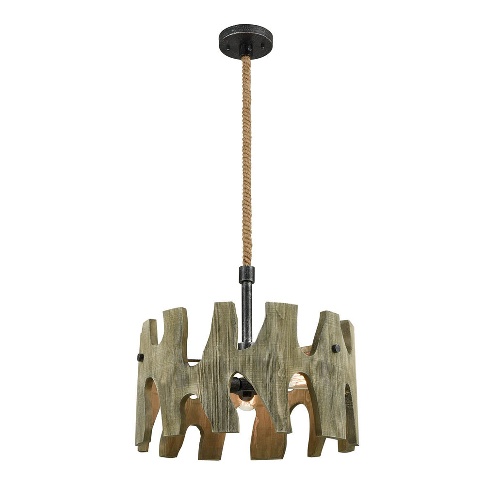 Large Round Weathered Wood Pendant Grey