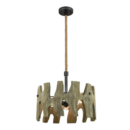 Large Round Weathered Wood Pendant Grey