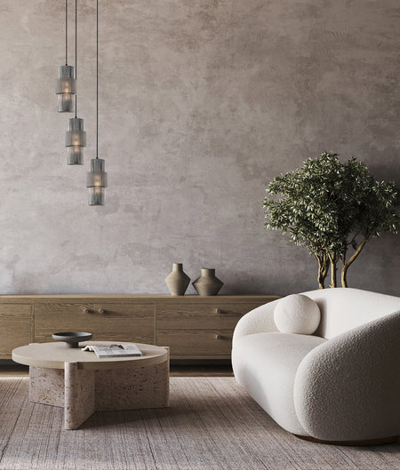 Hueca Interior Double Cylinder Ribbed with Segment Pendant Light - Smokey Black