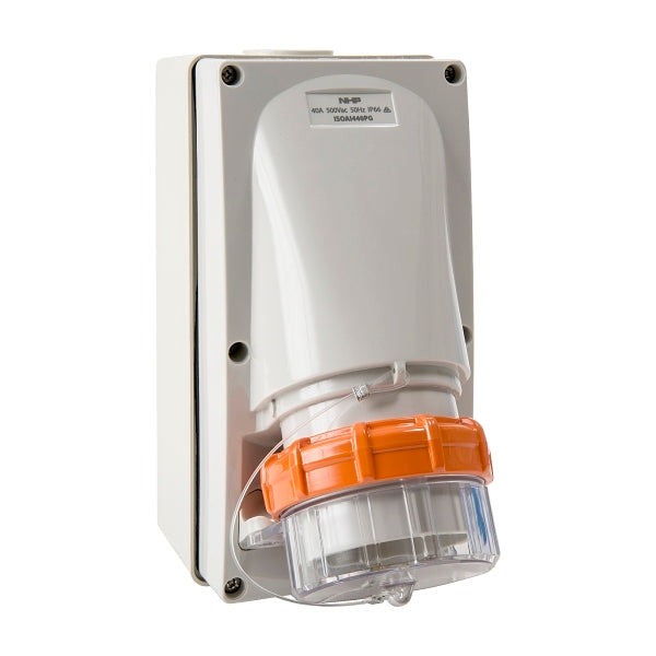 NHP ISO Appliance Inlet, 4 Round Pins 40A 500V AC, with Base 63mm, Grey