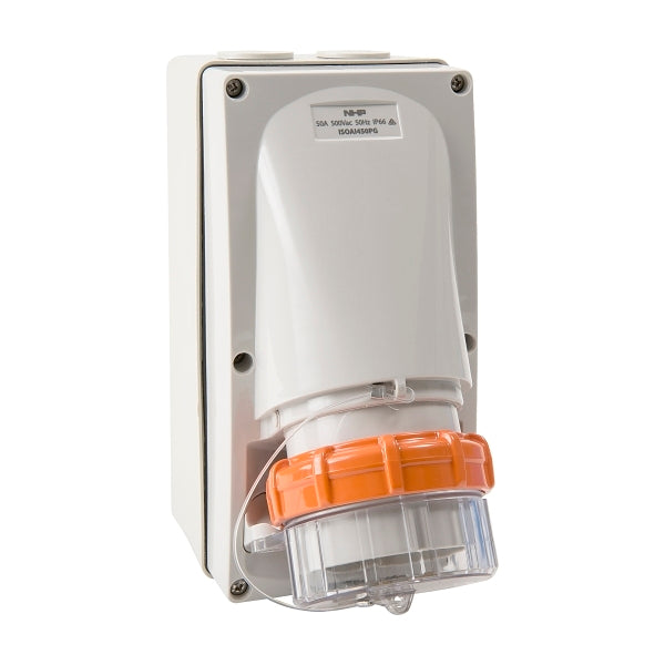 NHP ISO Appliance Inlet, 4 Round Pins 50A 500V AC, with Base 63mm, Grey
