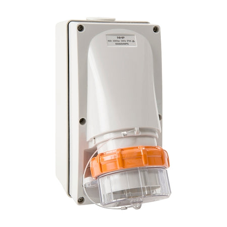 NHP ISO Appliance Inlet, 5 Round Pins 40A 500V AC, w/ Base 63mm, Grey