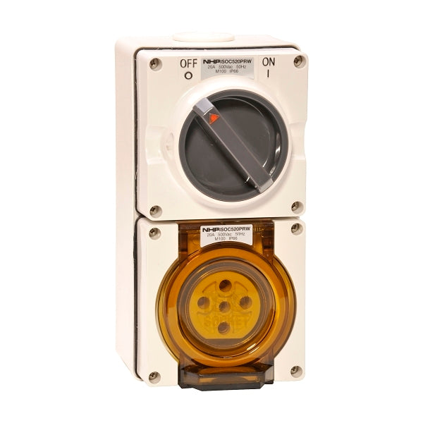 NHP ISO Switched Socket Outlet, 5 Round Pins 20A 500V AC, with Base, RW
