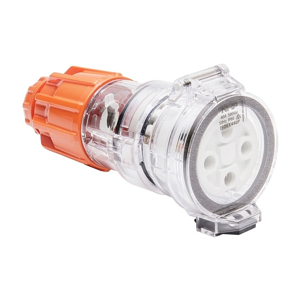 NHP ISO Extension Socket, 4 Round Pins 40A 500V AC, Electric Orange