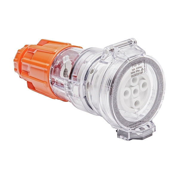 NHP ISO Extension Socket, 5 Round Pins 10A 500V AC, Electric Orange